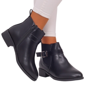 Botki damskie czarne buty sztyblety na niskim obcasie ekoskóra