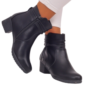 Botki damskie czarne buty sztyblety zimowe na niskim obcasie