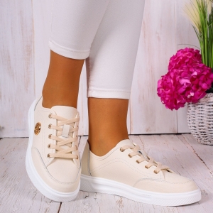 Sneakersy damskie beżowe buty sportowe ekoskóra 