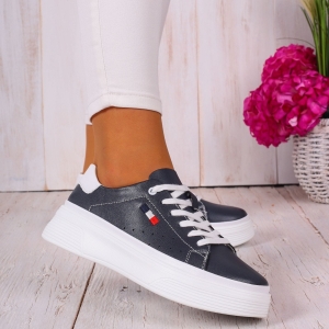 Sneakersy damskie czarne buty sportowe ekoskóra