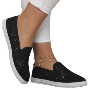 Damskie tenisówki slip-on czarne klasyczne wsuwane trampki Mia