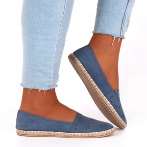 Damskie espadryle ażurowe niebieskie zamszowe slip-on lekkie buty denim Maya