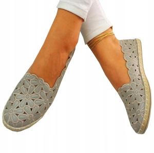 Beżowe Espadryle Damskie Ażurowe Kwiatowe Lekkie Casual Victoria