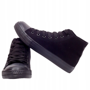 Czarne Trampki Męskie Wysokie Monochromatyczne Casual Streetwear Mason