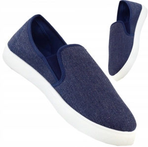Granatowe Tenisówki Męskie Wsuwane Slip On Lekkie Buty Casual