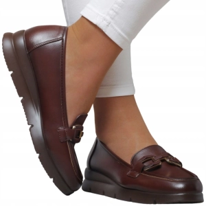 Brązowe loafersy damskie z klamrą na grubej podeszwie Amelia