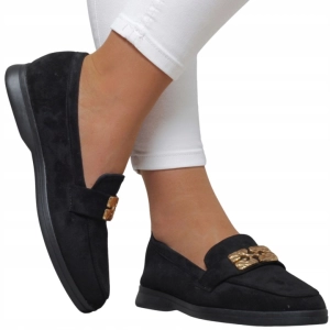 Czarne loafersy ze złotą ozdobą Stella