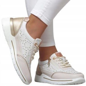 Biało-złote sneakersy ażurowe z zamkiem Luna