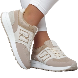 Sneakersy damskie beżowo-białe Aria