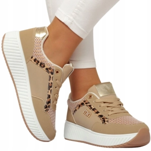 Beżowe sneakersy z panterką i złotym detalem Sophia