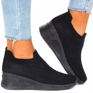 Czarne Wsuwane Sneakersy Skarpetkowe Na Koturnie Emily