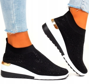 Czarne Sneakersy Skarpetkowe ze Złotym Akcentem Olivia