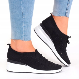 Czarne Sneakersy Sportowe na Koturnie Mia