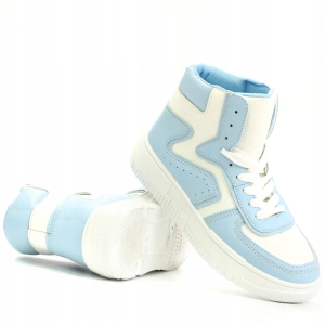 Biało-błękitne damskie sneakersy za kostkę na grubej podeszwie Olivia