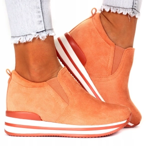 Pomarańczowe damskie sneakersy wsuwane na koturnie z elastycznymi wstawkami Lily