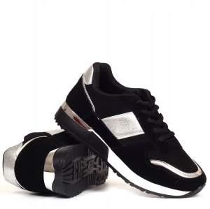 Czarne damskie sneakersy na grubej podeszwie ze srebrnymi detalami Nicole