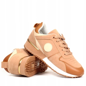 Beżowo-brązowe damskie sneakersy ze złotymi detalami Charlotte