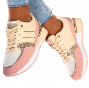 Beżowo-różowe damskie sneakersy ze złotymi detalami Millie