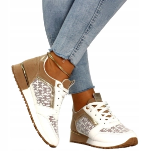 Beżowo-brązowe damskie sneakersy ze złotymi detalami Hazel