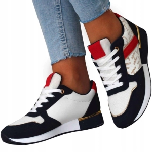 Czarno-białe damskie sneakersy z czerwonymi i złotymi detalami Ruby