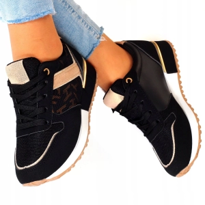 Czarne damskie sneakersy z beżowymi i złotymi detalami Rosie
