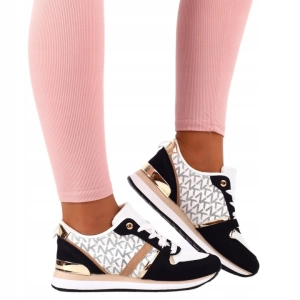 Biało-czarne damskie sneakersy ze złotymi detalami Grace