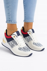 Biało-granatowe damskie sneakersy z czerwonymi i złotymi detalami Lucy