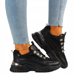 Czarne damskie sneakersy na grubej podeszwie ze srebrnymi detalami Megan
