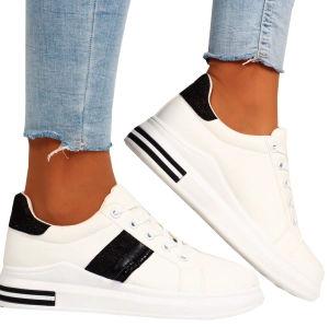 Białe damskie sneakersy na platformie z czarnymi detalami Sophie