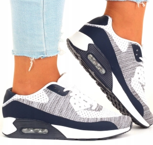 Białe sneakersy damskie sportowe z granatowymi i szarymi detalami – Ava