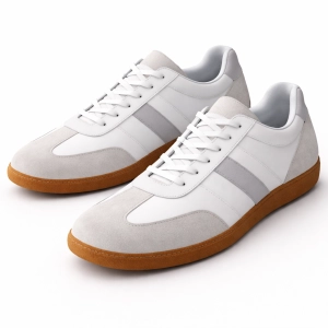 Męskie białe sneakersy z szarymi detalami i brązową podeszwą Connor