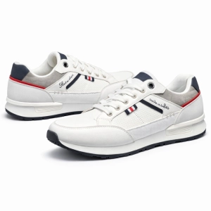 Męskie białe sneakersy sportowe z granatowymi i czerwonymi detalami George
