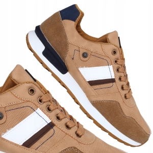 Męskie brązowe sneakersy sportowe z białym paskiem Elliot