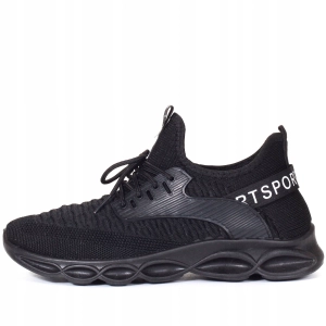 Męskie czarne sneakersy sportowe z elastyczną cholewką i grubą podeszwą Nathan